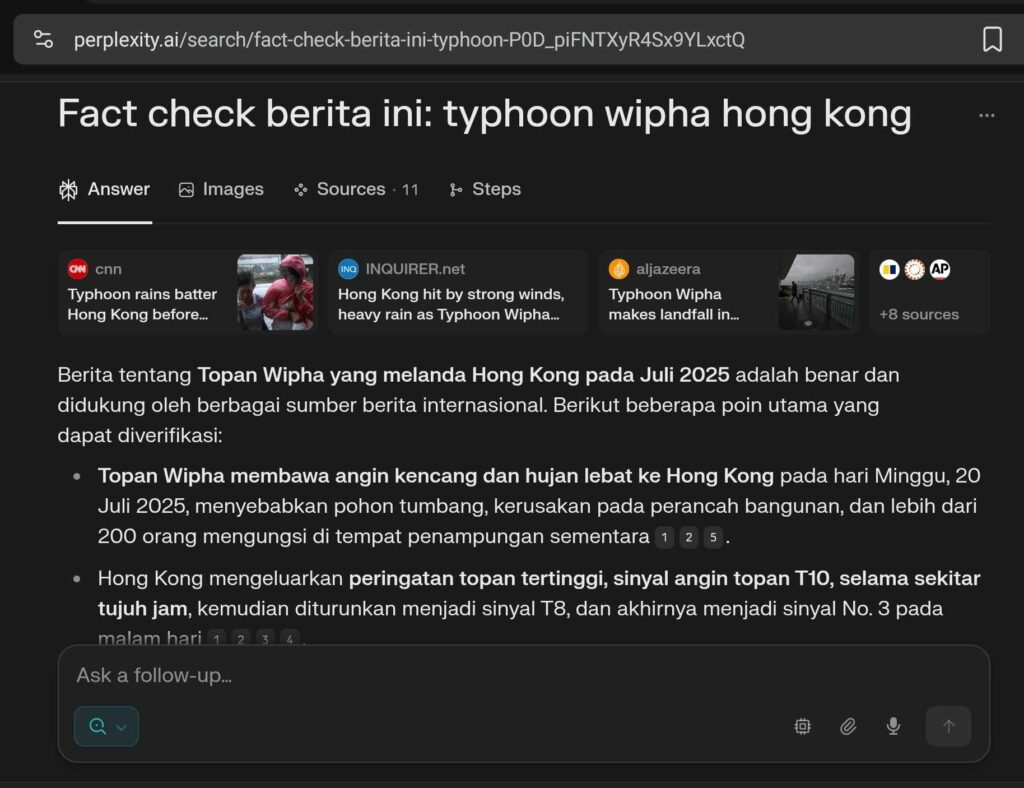 Hasil fact check Perplexity AI