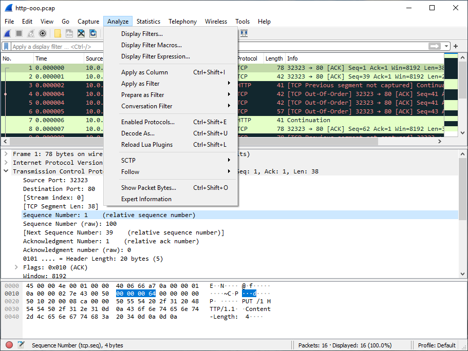 Menu Tab Analyze di Wireshark