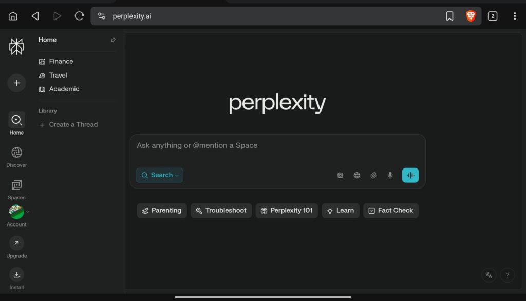 Tampilan Perplexity AI