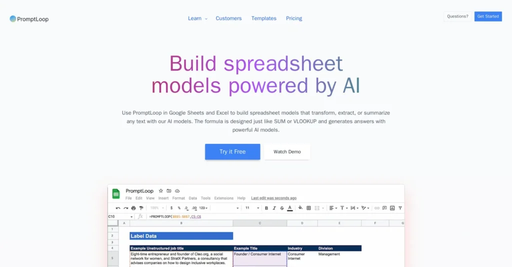 PromptLoop - tools ai excel terbaik